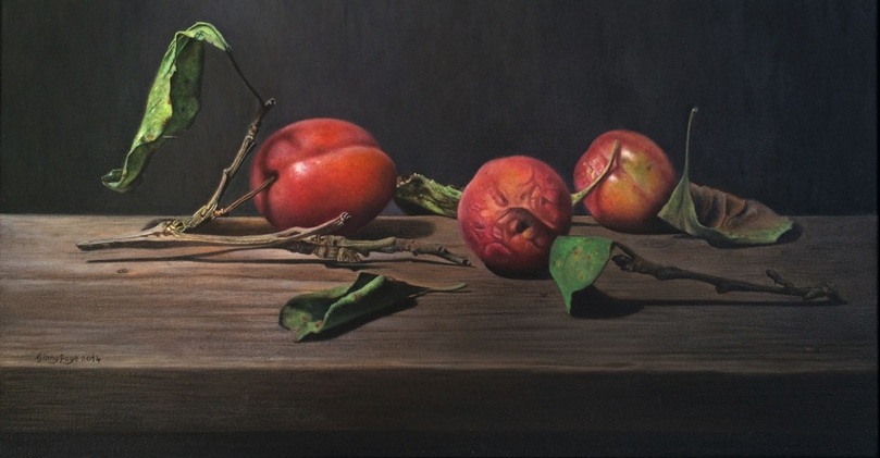 Still Life with Plums, 2014 – Still life oil painting on canvas, 25 x 40 cm – Ginny Page